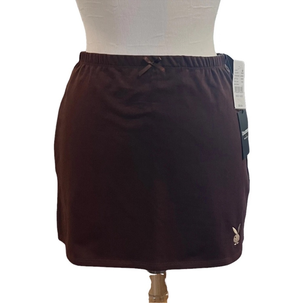 NWT Playboy By Pacsun M Mini Skirt Princess Bow Brown Women’s Medium Stretch - Picture 4 of 12